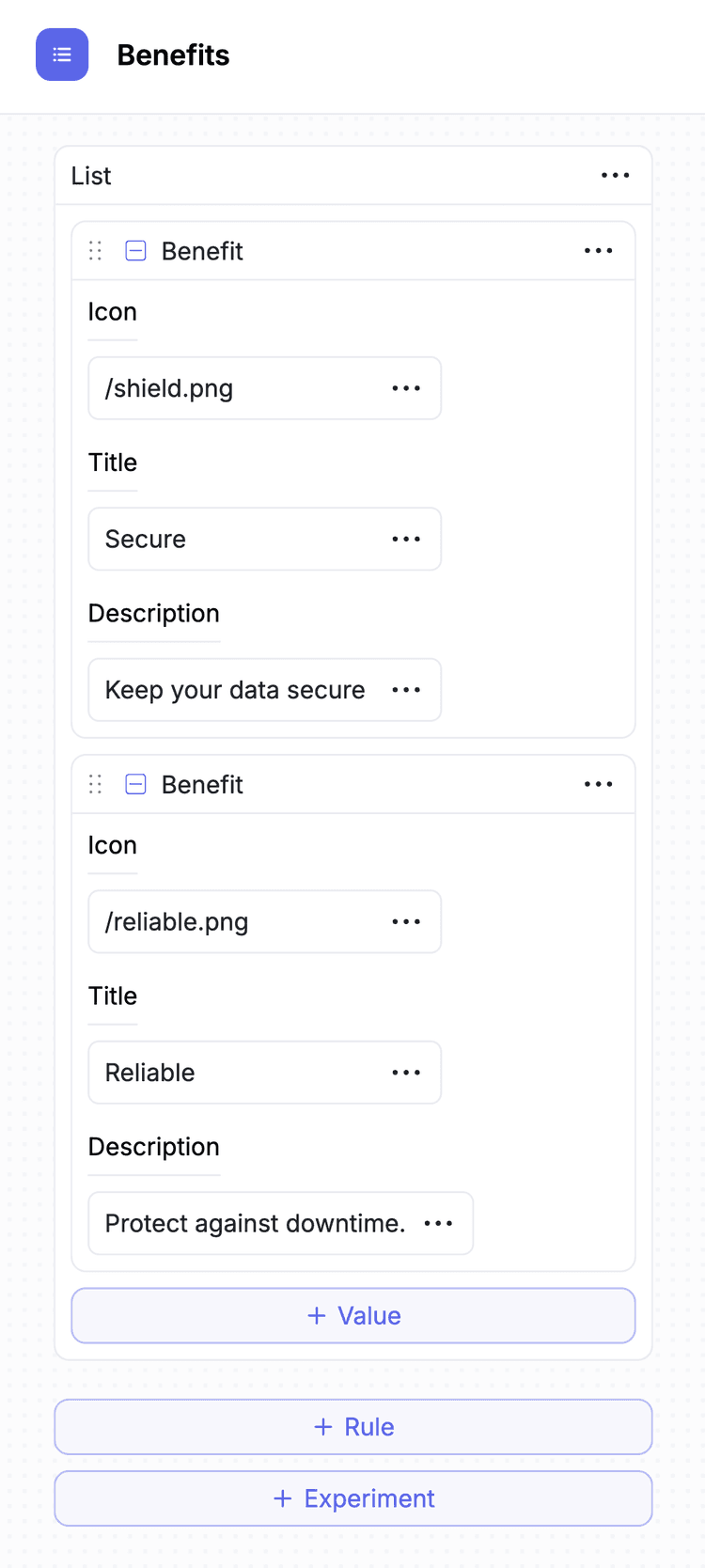List of benefits example